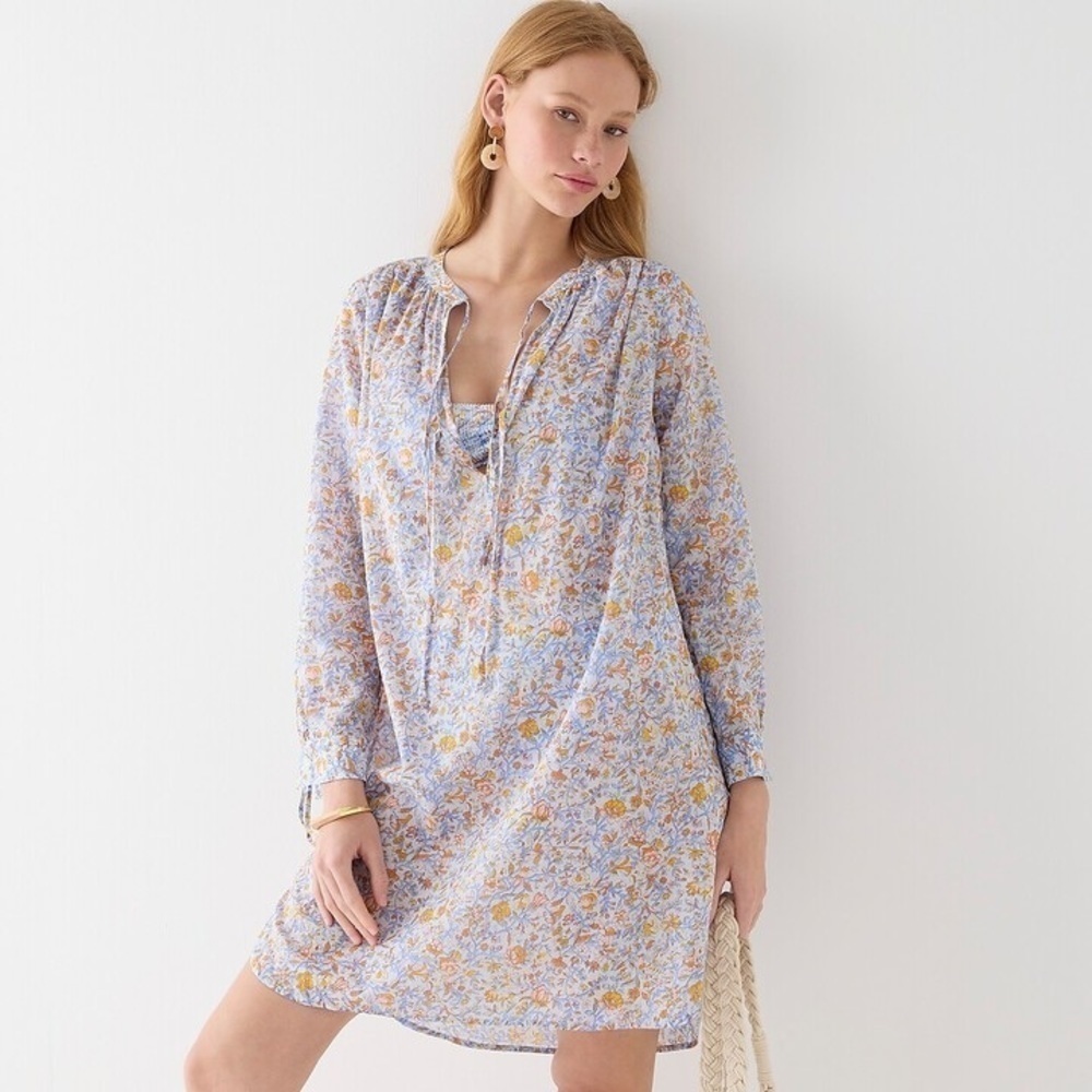 J. Crew Cotton Tie-waist tunic beach dress in afternoon floral XS NWT - Picture 3 of 12